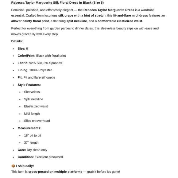 Rebecca Taylor SZ 6 Silk Marguerite Black Floral Dress $395 - Picture 8 of 8